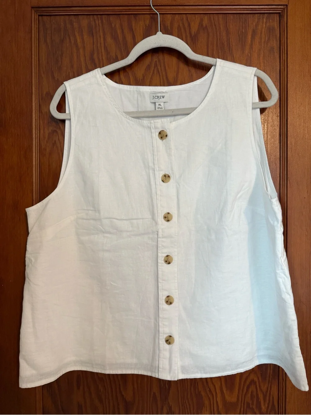 J. Crew White Sleeveless Button-Front Linen Blend Tank